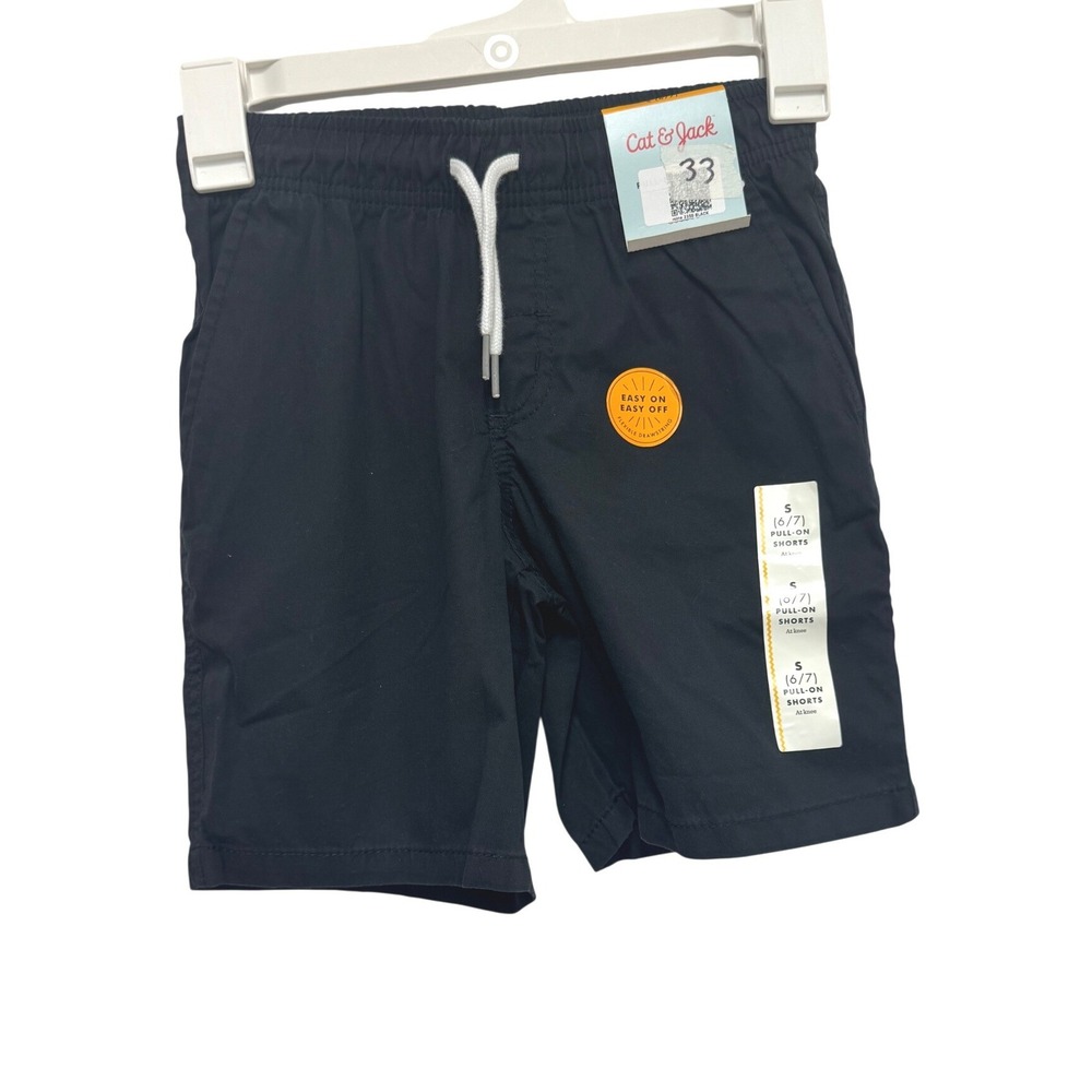 Cat & Jack Boys Black Pull-On Shorts Size S 6/7 Elastic Waist Drawstring NWT
